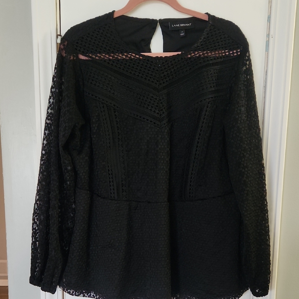 Lane Bryant Black Textured Peplum Top